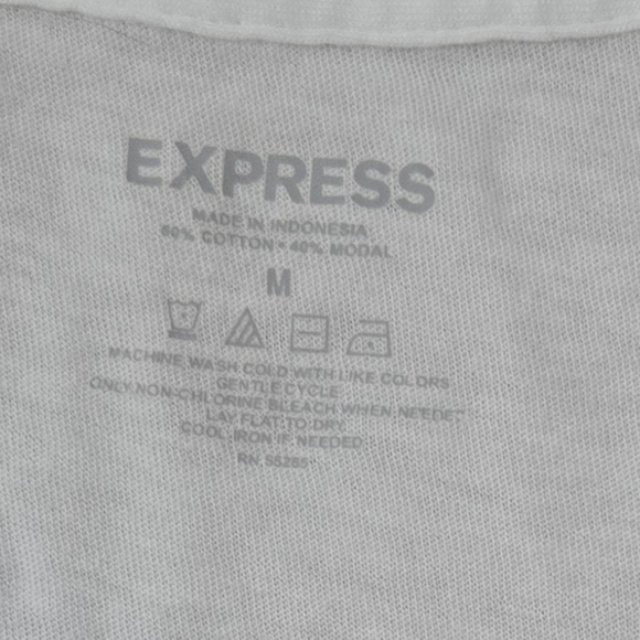 Express White Graphic Tee with Black Ruffle Chiffon Text Size Medium - Picture 2 of 5